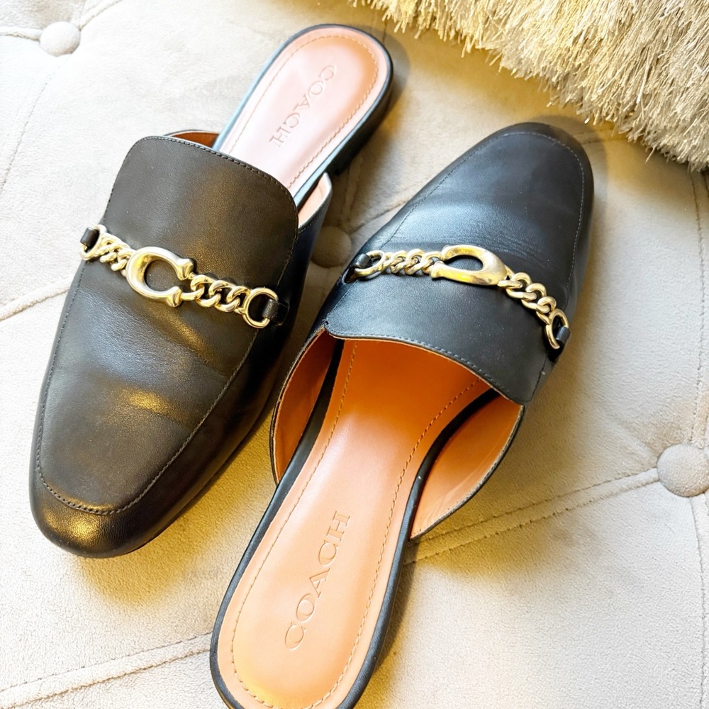 Coach Black Leather Women's Slides